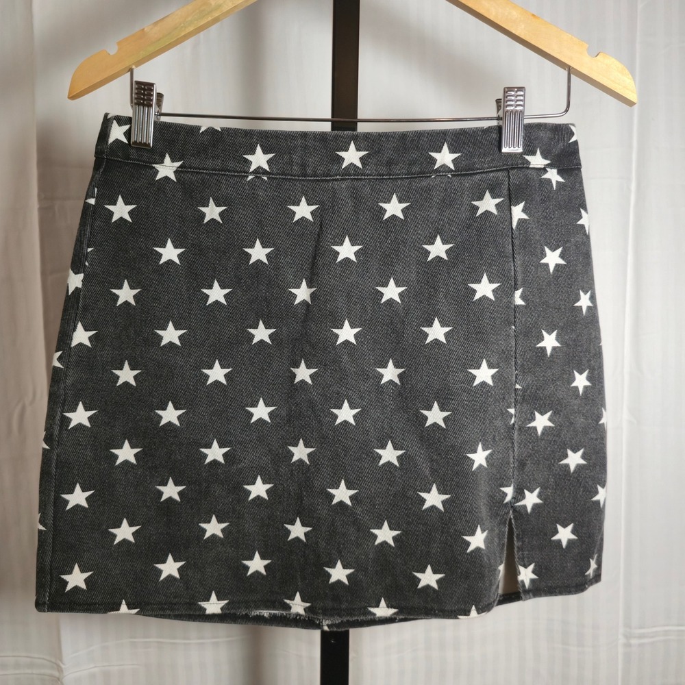Cloud Ten Star Print Mini Skirt Women's M Black Denim Casual Party Y2K Festival
